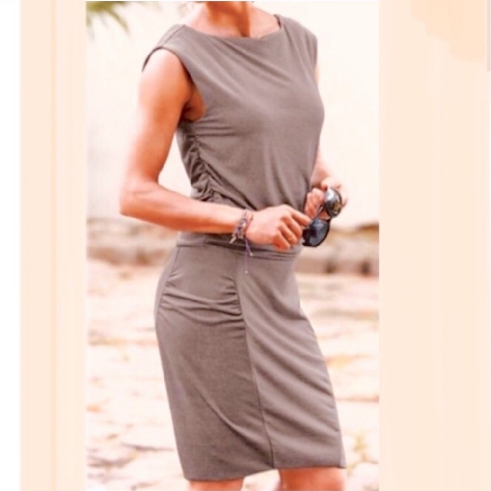 ATHLETA Westwood Micro Stripe Ruched Dress sz XS - Picture 3 of 4
